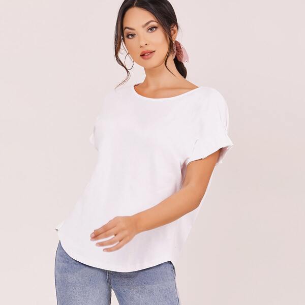

Pleated Short Sleeve Jersey Knit T-Shirt, White