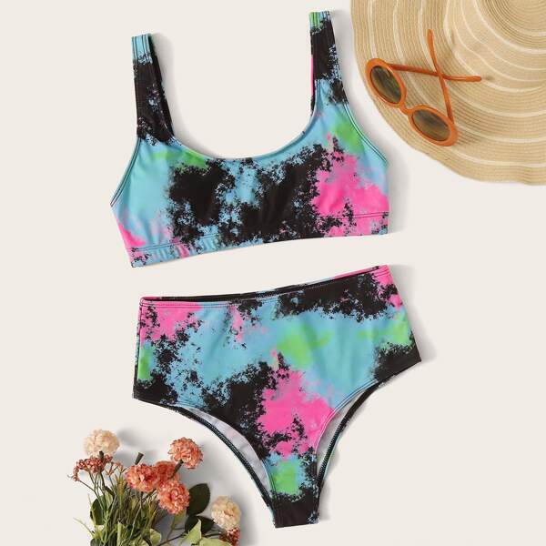 

Tie Dye High Waisted Bikini Swimsuit, Multicolor