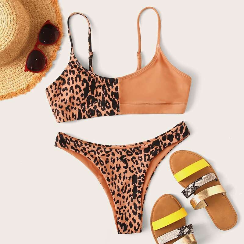 

Contrast Leopard High Cut Bikini Swimsuit, Multicolor
