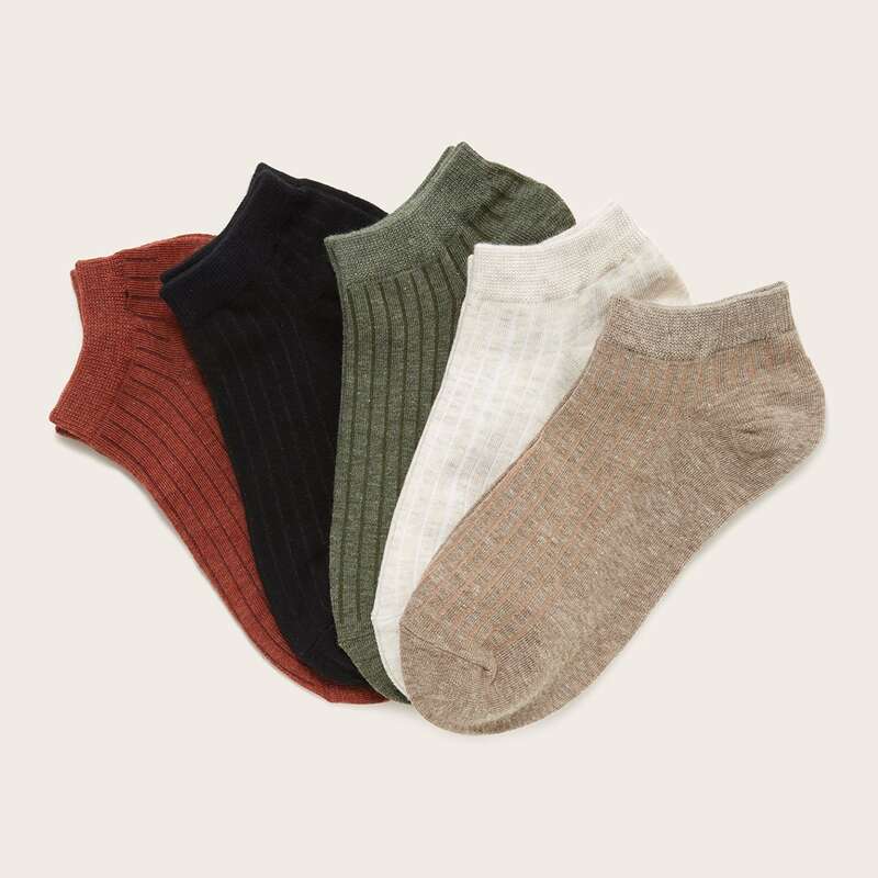 

5pairs Ribbed Ankle Socks, Multicolor