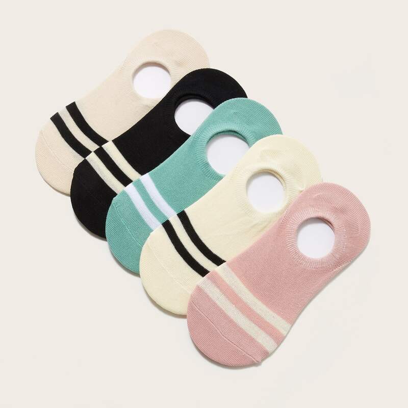 

5pairs Striped Pattern Invisible Socks, Multicolor