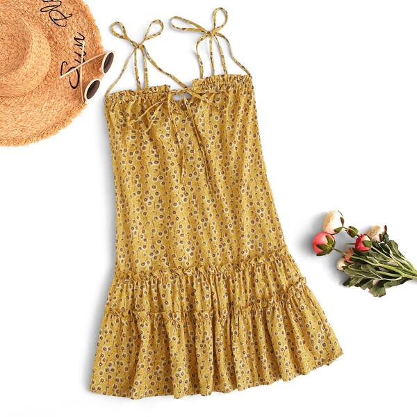 

Ditsy Floral Ruffle Hem Mini Cami Dress, Yellow