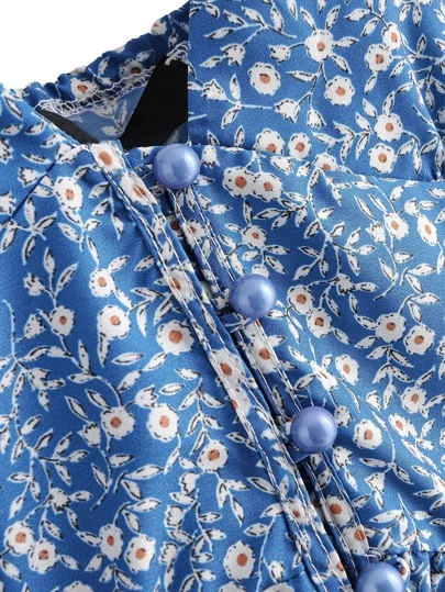 Da Donna Blu Ditsy Vacanza Estiva uscire orlo lungo sul retro stampa floreale Abito Wrap