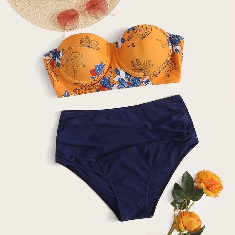 

Random Floral Underwire Bandeau Bikini Swimsuit, Multicolor