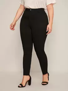 Calvaya Pantalones ajustados sólidos de talle alto para mujer en primavera/verano.plus - Negro - Ver 4