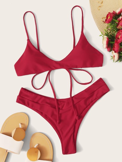 Tie Back High Cut Bikini Swimsuit