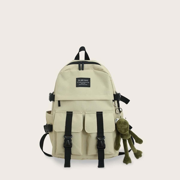 

Men Buckle Decor Backpack, Khaki