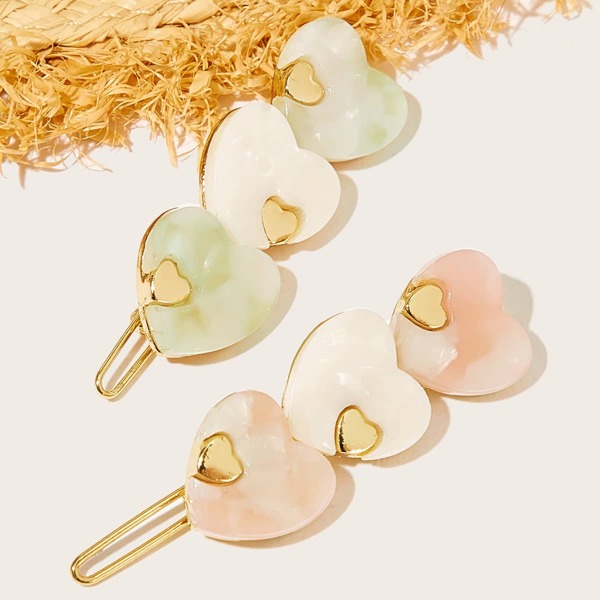 

2pcs Heart Decor Hair Clip, Multicolor