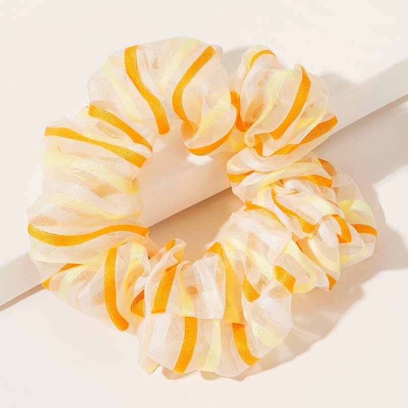 

1pc Striped Pattern Elastic Scrunchie, Orange