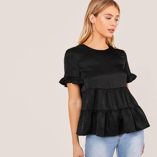 

Ruffle Cuff Smock Top, Black