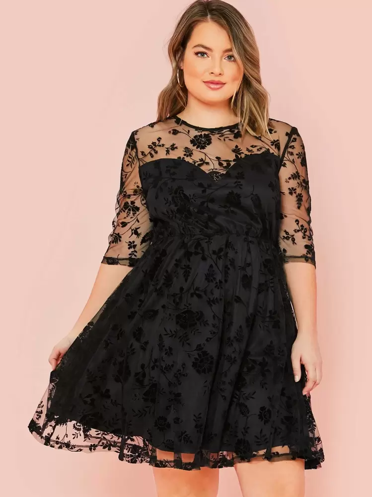 mesh front panel dress Mesh Panel Mini Dress BLACK/NUDE / S