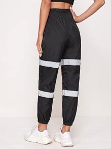 SHEIN Contrast Reflective Panel Detail Windbreaker Pants - Black - View 2