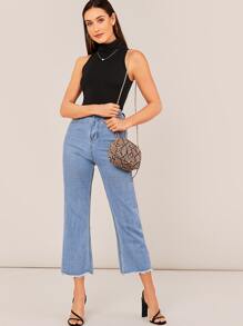 SHEIN Essnce Turtle Neck Solid Tank Top