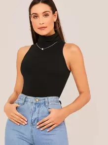 SHEIN Essnce Turtle Neck Solid Tank Top
