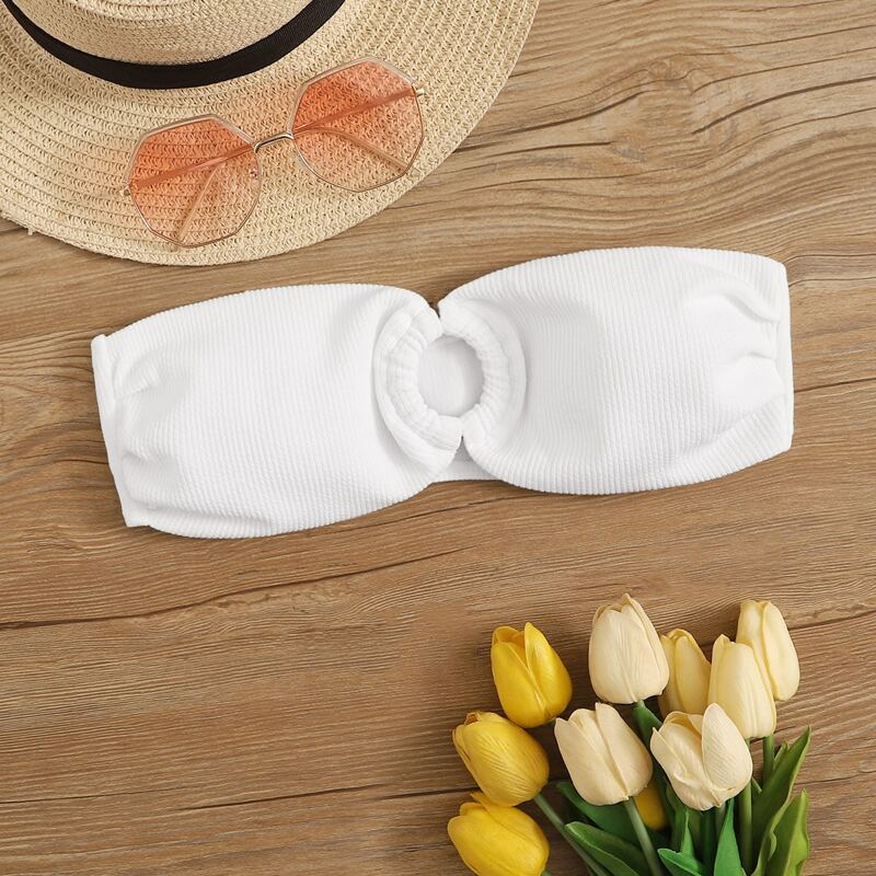 

Round Ring Linked Bikini Bandeau, White