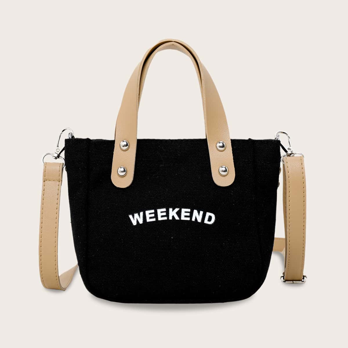 

Letter Graphic Satchel Bag, Black