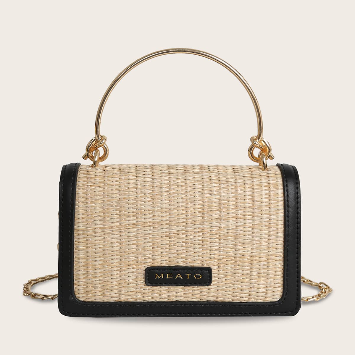 

Minimalist Braided Satchel Bag, Khaki