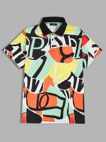 Manfinity VCAY Men Colour Block & Letter Graphic Polo Shirt - Multicolor - View 1