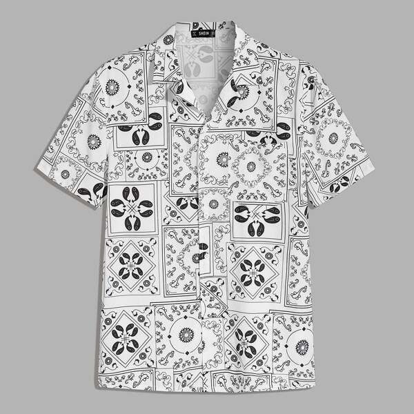

Men Tribal Print Shirt, Black and white