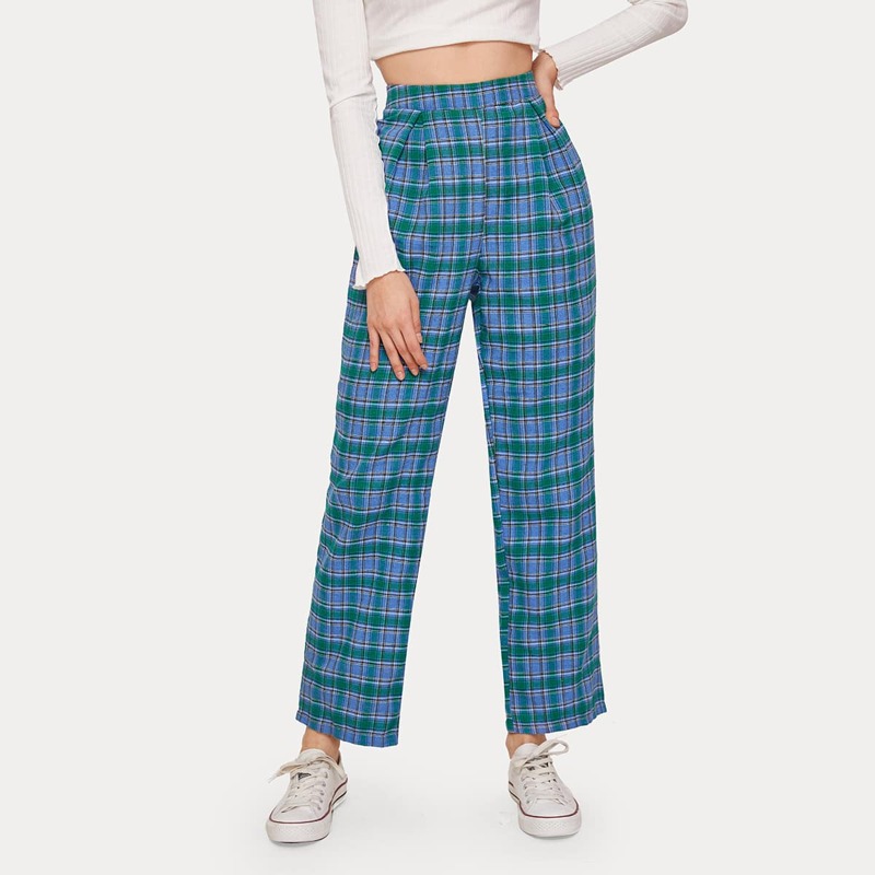 

High Waist Plaid Pants, Multicolor
