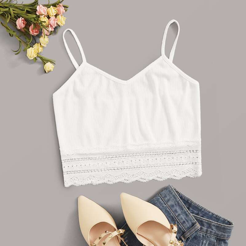 

Lace Trim White Crop Cami