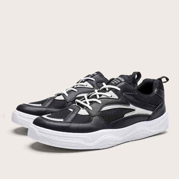 

Men Lace-up Front Sneakers, Black and white