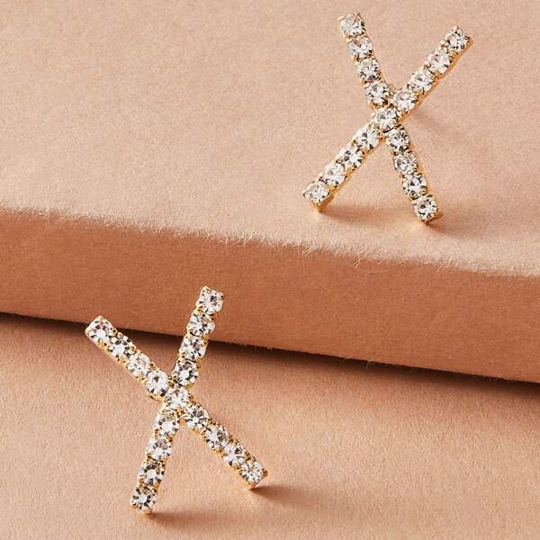 

1pair Rhinestone Engraved Stud Earrings, Gold