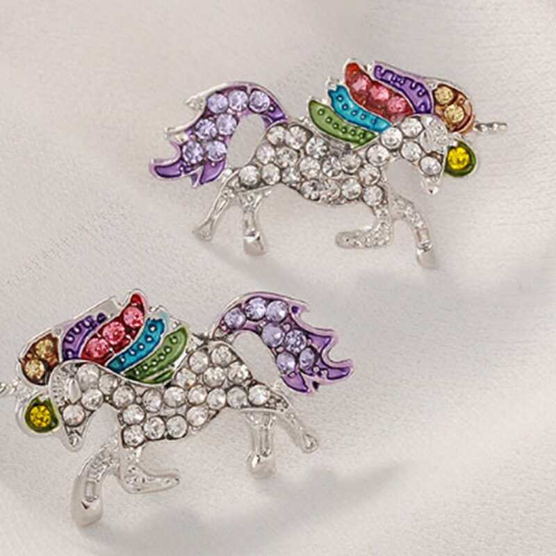 

1pair Rhinestone Engraved Unicorn Shaped Stud Earrings, Multicolor