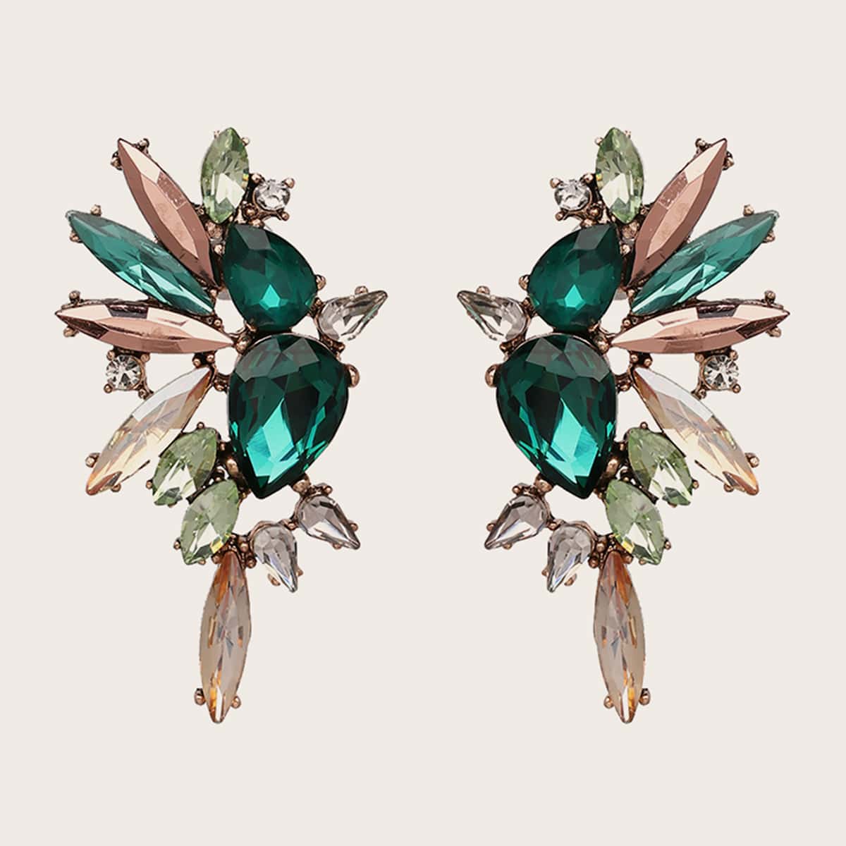 

1pair Rhinestone Decor Stud Earrings, Multicolor