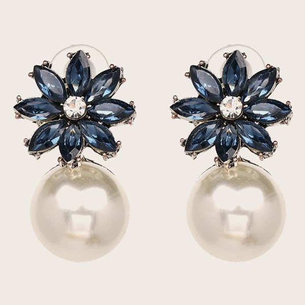 

1pair Rhinestone Decor Faux Pearl Decor Drop Earrings, Multicolor