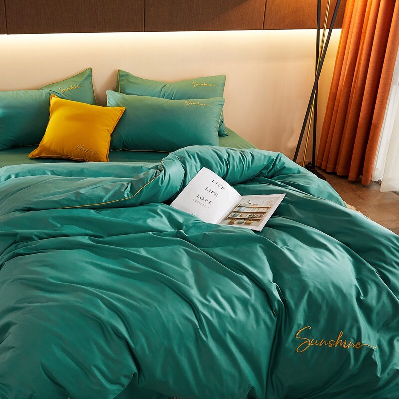

Letter Embroidered Bedding Set Without Filler, Green