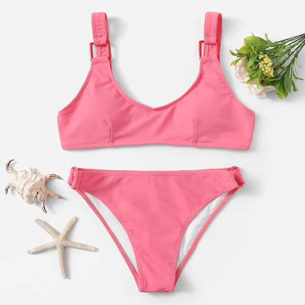 

Square Ring Linked Bikini Swimsuit, Pink