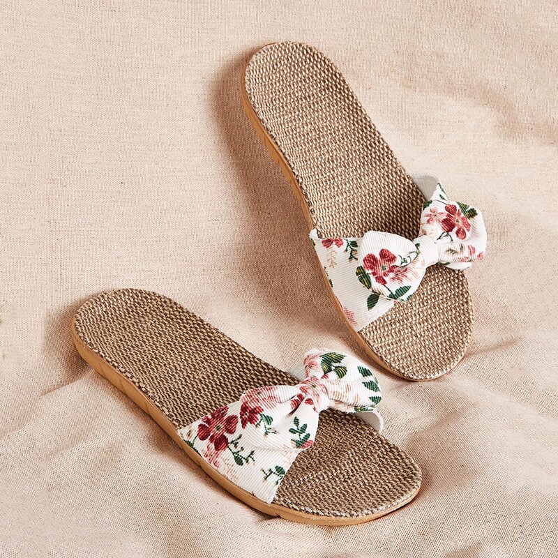 

Floral Pattern Bow Front Flat Sliders, Multicolor