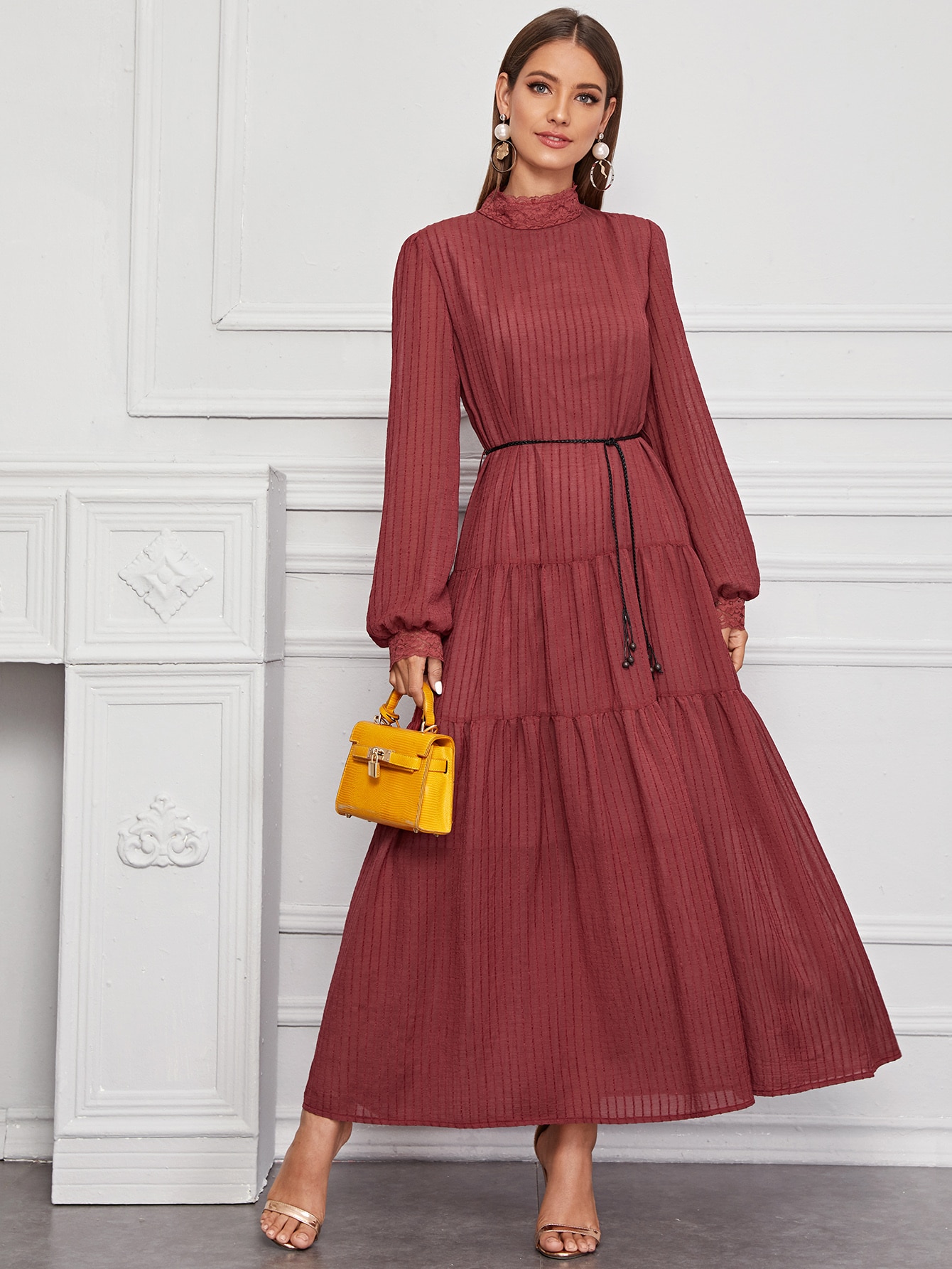 Solid Mock Neck Keyhole Back Dress thumbnail
