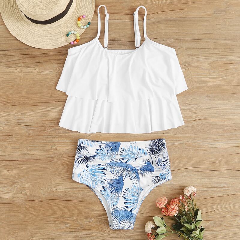 

Tiered Layer Random Tropical High Waisted Bikini Swimsuit, Multicolor
