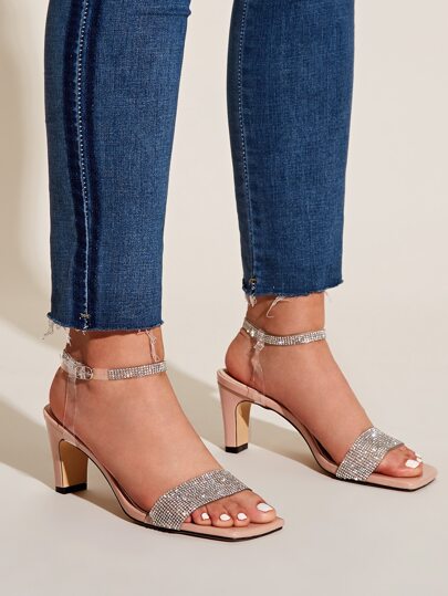 Rhinestone Decor Ankle Strap Heels