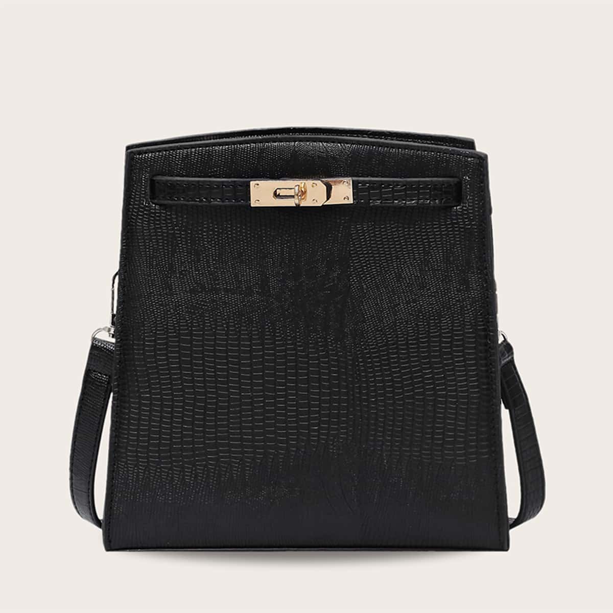 

Lizard Minimalist Crossbody Bag, Black
