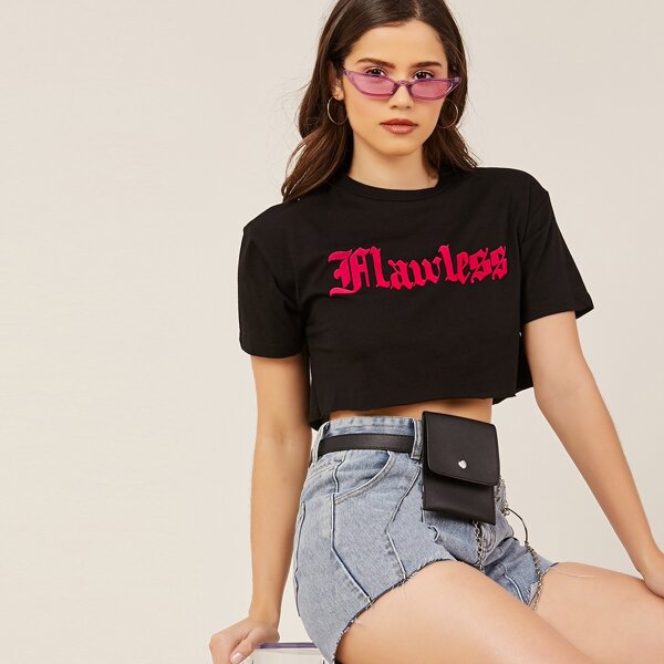 

Short Sleeve Flawless Graphic Cropped T-Shirt, Black