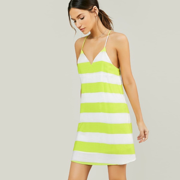 

Racerback Sleeveless Stripe Shift Tank Dress, Multicolor