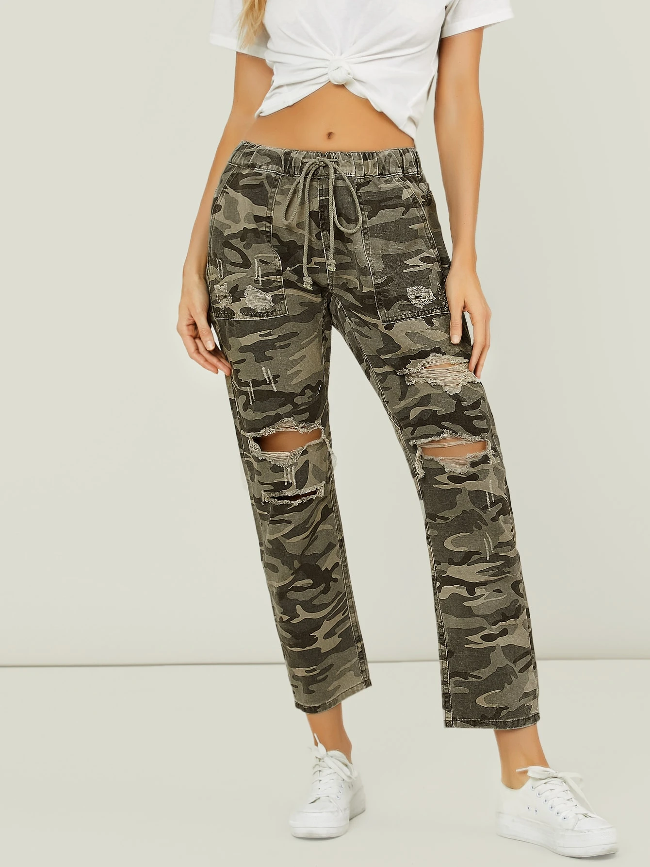 distressed camo pants