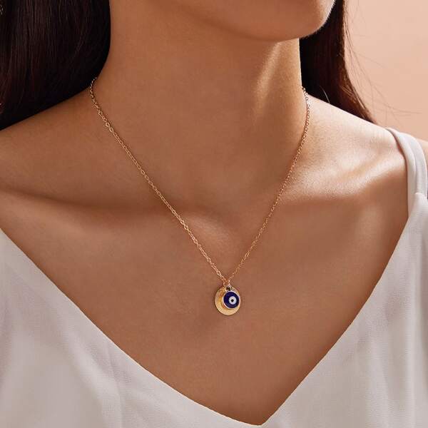 

1pc Eye & Disc Charm Necklace, Gold