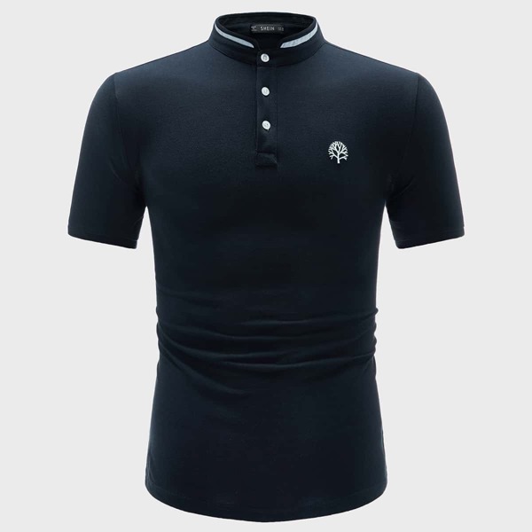

Men Embroidered Plants Polo Shirt, Navy blue