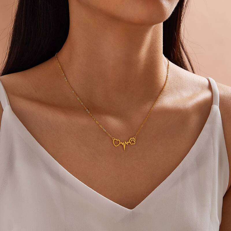

1pc Heartbeat Charm Necklace, Gold