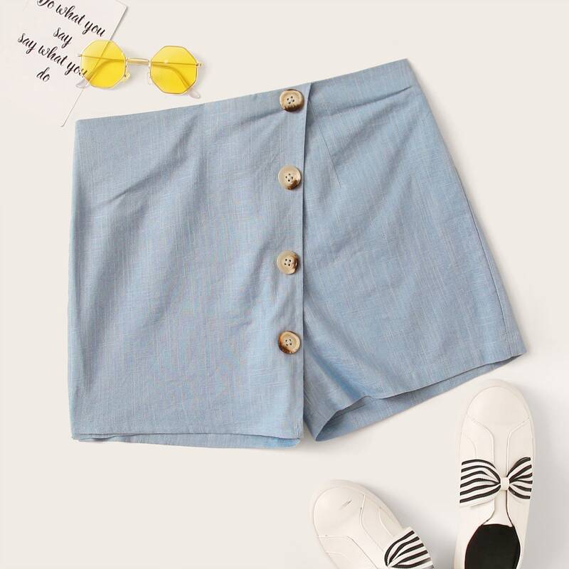 

Solid Button Front Skort, Blue