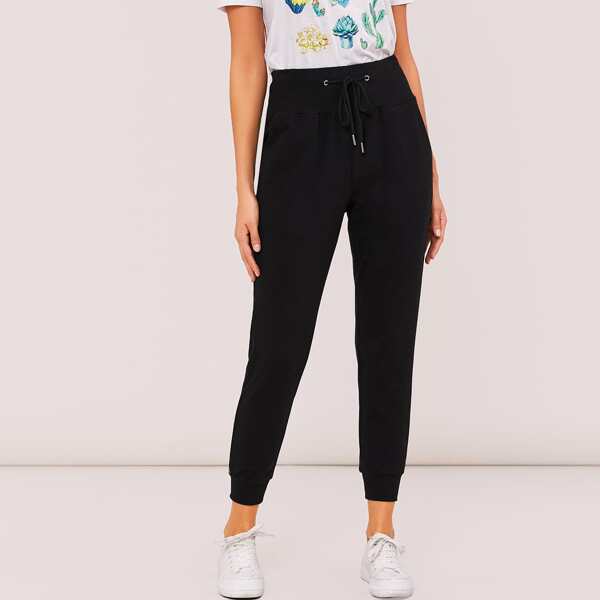 

Wide Waistband Slant Pocket Joggers, Black