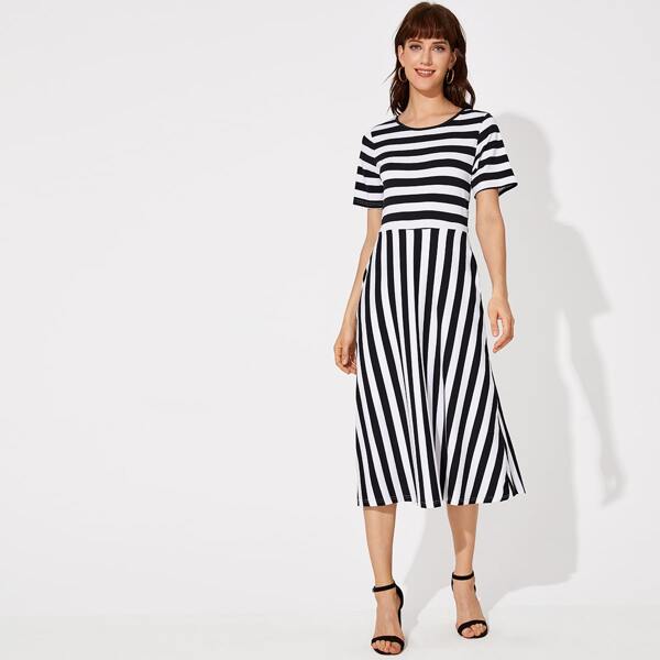 

Black And White Striped A-line Dress