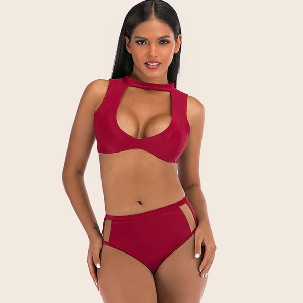 

Бикини с высокой талией и разрезом, Бургундия