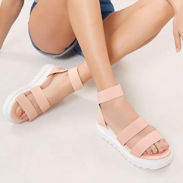 

Elastic Twin Band Flatform Foam Sole Sandals, Pink