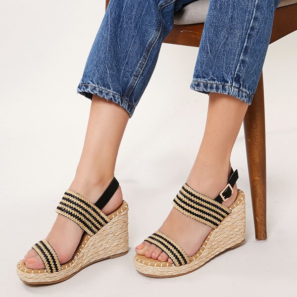 

Woven Straw Open Toe Slingback Wedge Sandals, Multicolor