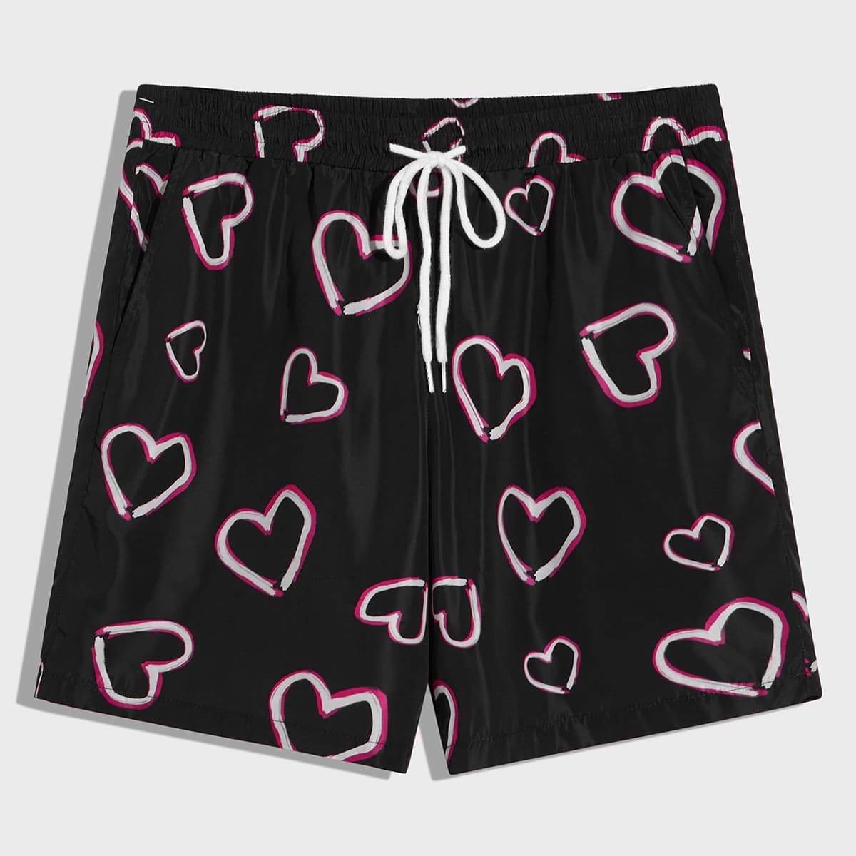 

Guys Heart Print Windbreaker Shorts, Black